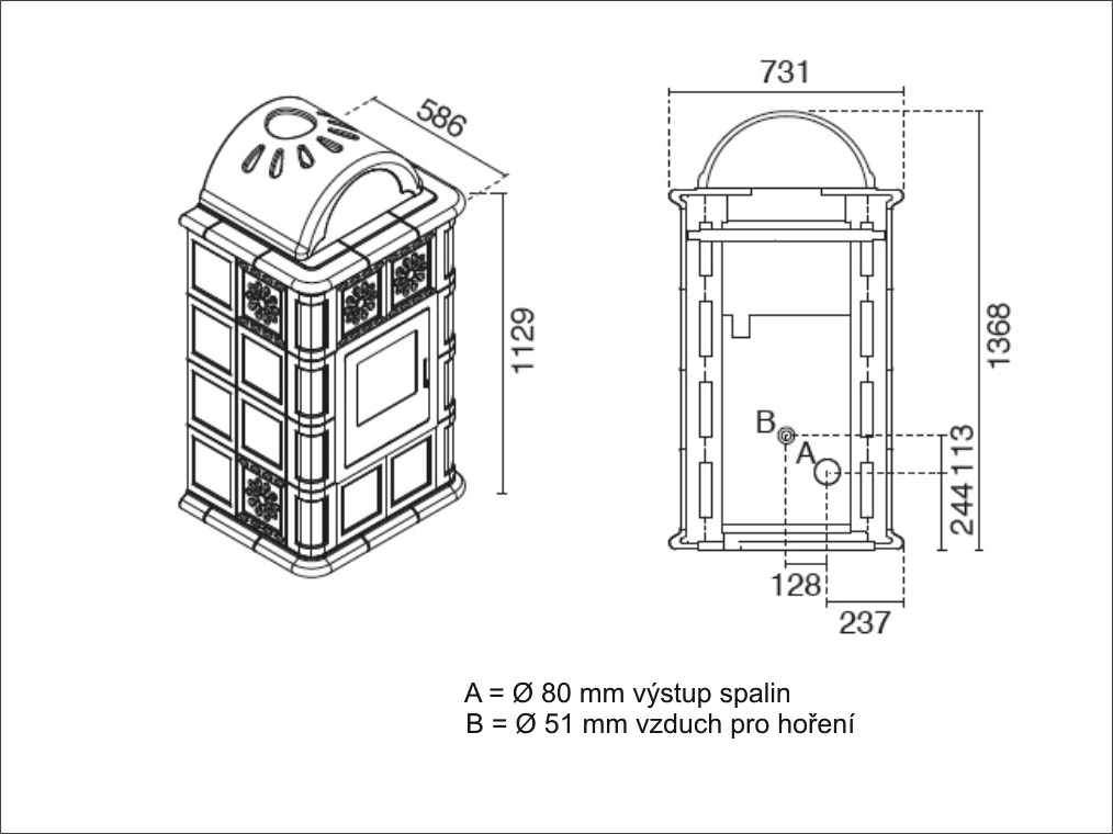 Kachlová kamna na pelety DIANA 11,5 kW teplovzdušná