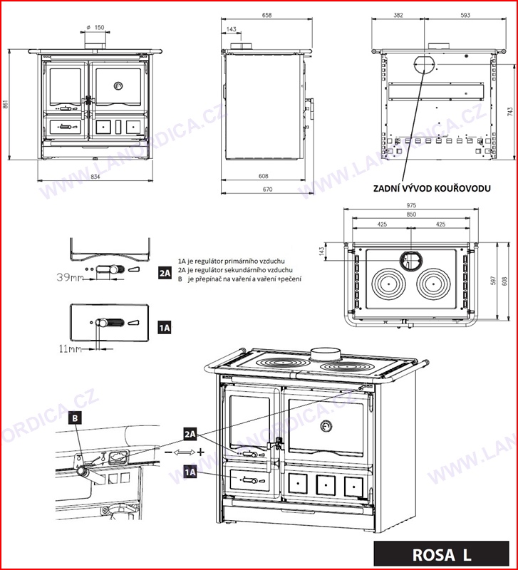 Sporák ROSA L Nordica 8 kW s velkou troubou
