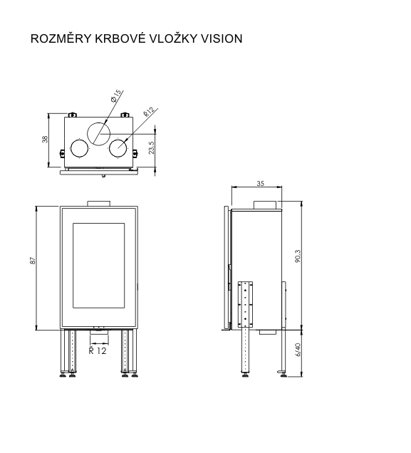 Krbová vložka VISION 7 KW pro zazdění s externím vzduchem a rozvody vzduchu.