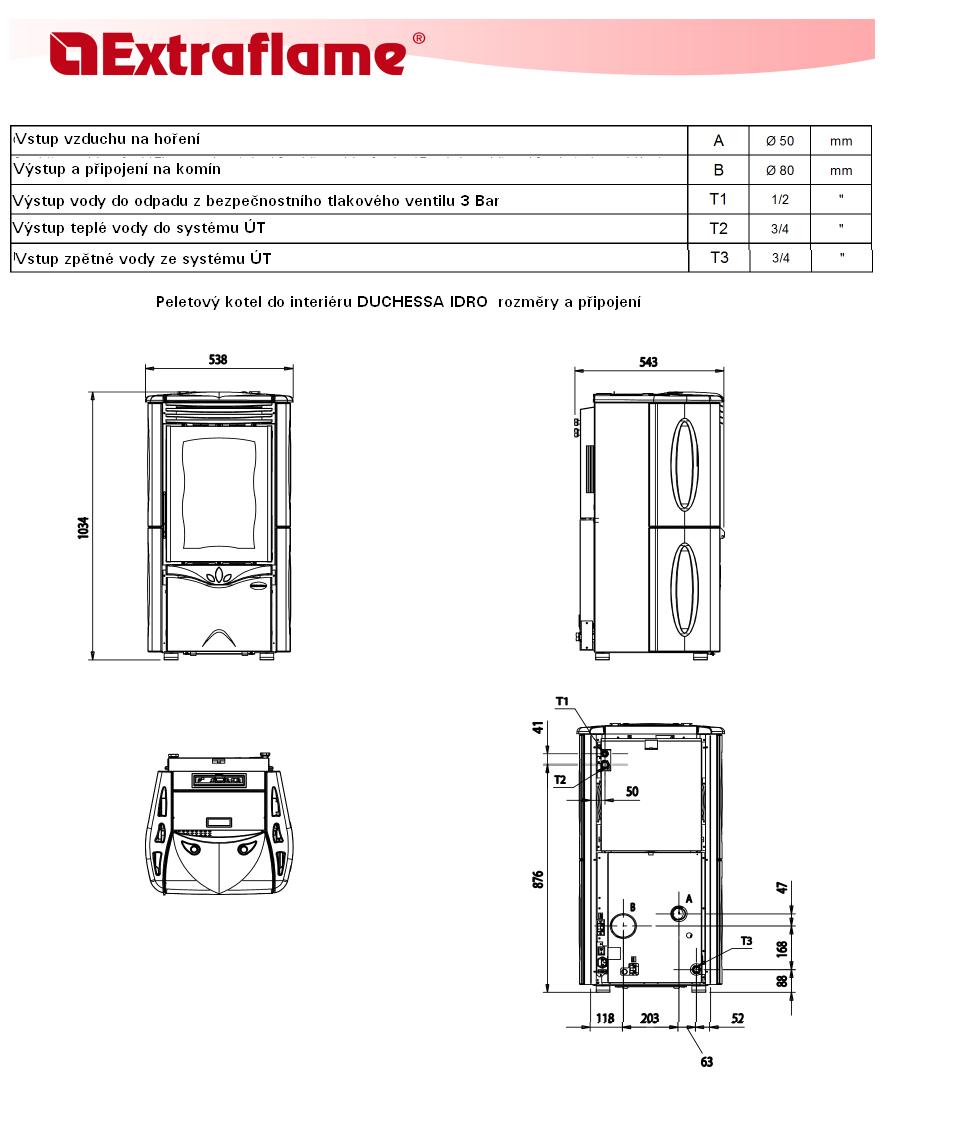 Peletová kamna s výměníkem DUCHESSA  idro steel 12 kW EXTRAFLAME