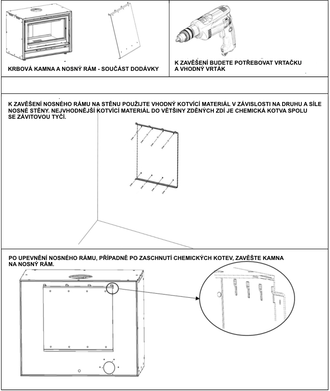 Krbová kamna RA-85 Plus s třístraným prosklením,  závěsná